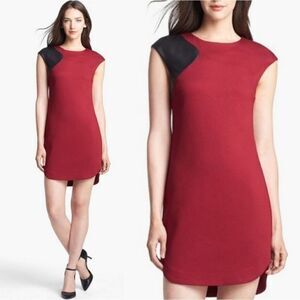 Trina Turk Dress Missy Ponte in Pinot Wine Red Black Leather Contrast Sexy‎ Sz 6